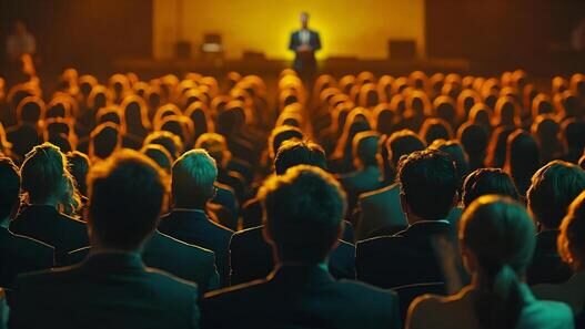 Corporate Motivational Speaker Corporate Motivational Speaker with an Audience - Stock Photo made with Ai for SEO Blog